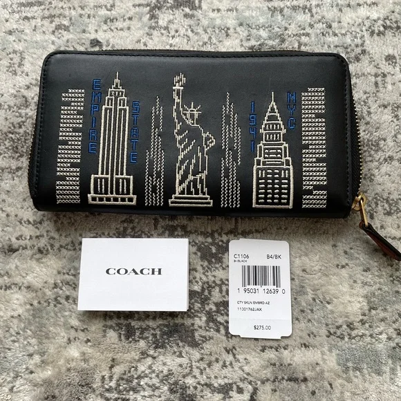 Coach Black Leather Wallet with NYC Landmark Design - Picture 2 of 7
